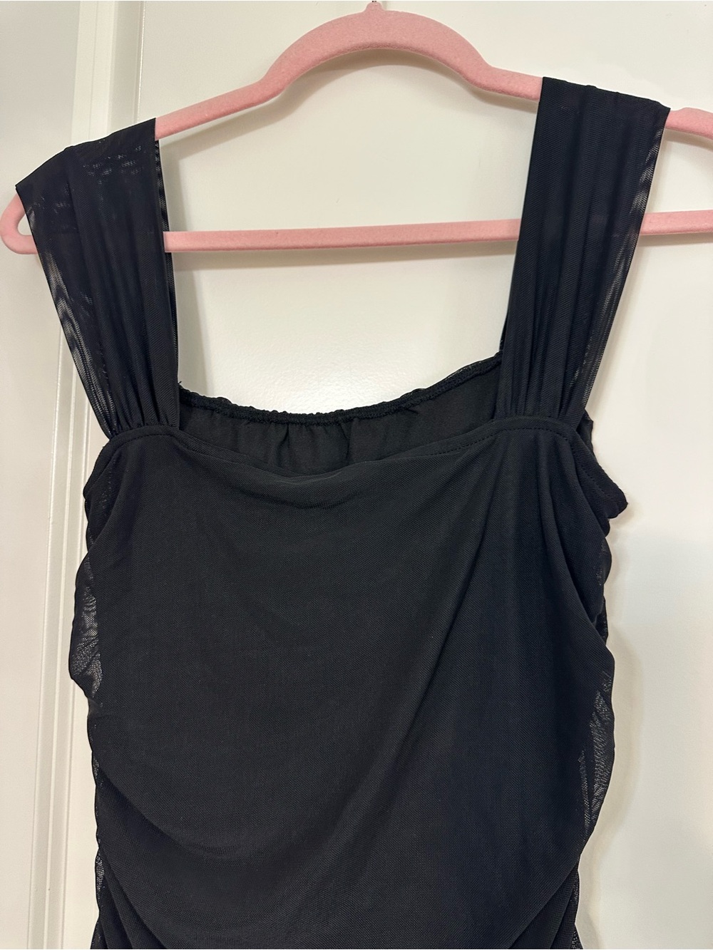 Simplee Apparel Black Mesh Maxi Dress with Sheer Pleated Hem - Picture 11 of 16